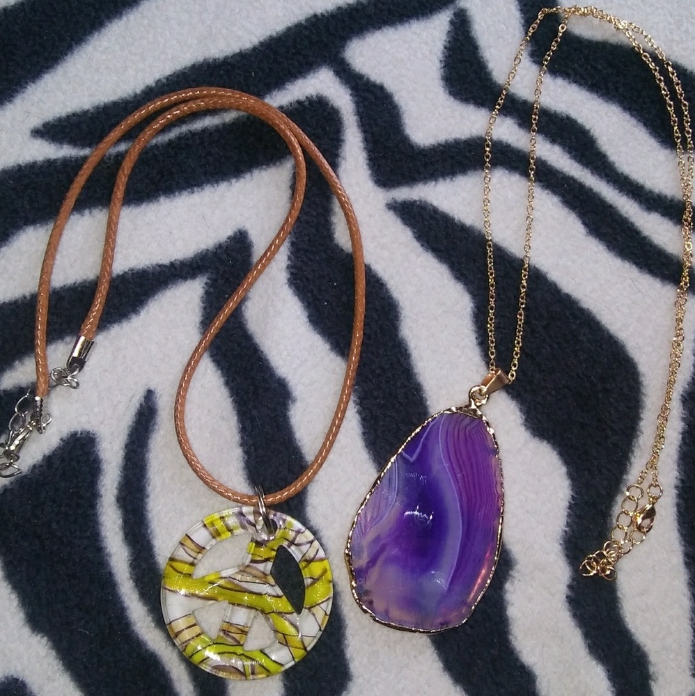 Two Necklaces (Peace Sign and Gemstone)